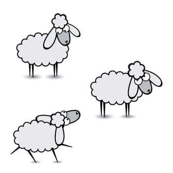 Three abstract gray sheep. Part Two. Illustration on white background