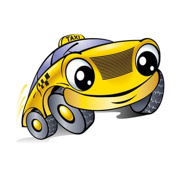 Car with a laughing face. Taxi. Illustration on white.
