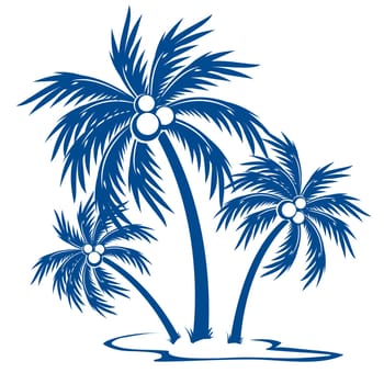 Silhouette Palm trees with coconuts. One-colour vector symbol on white.