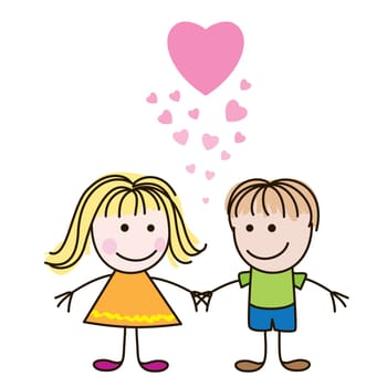 Vector illustration of cute Valentine&#039 s Day heart with boy and girl