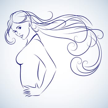 Silhouette of a girl with long beautiful hair.