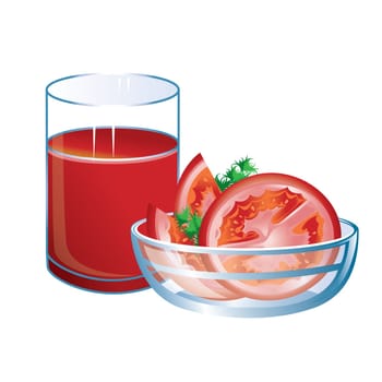 Tomato juice with glass and tomatoes. Vector version is available in portfolio.