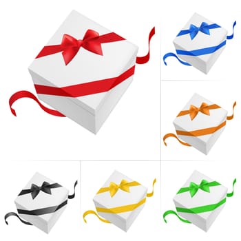 Vector illustration of 6 gift boxes with ribbon on white background