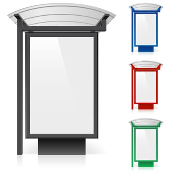 A billboard at a bus stop in different colors. Illustration on white background