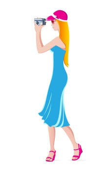 Young beautiful girl with a camera. Illustration on white background