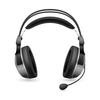 Realistic computer headset with microphone. Illustration on white background