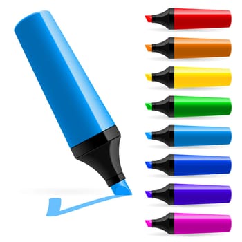 Realistic multi-colored markers. Illustration on white background
