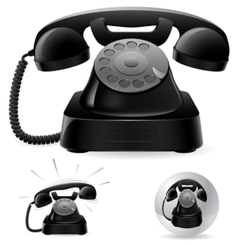 Illustration of old black phone icons against white background, abstract art illustration