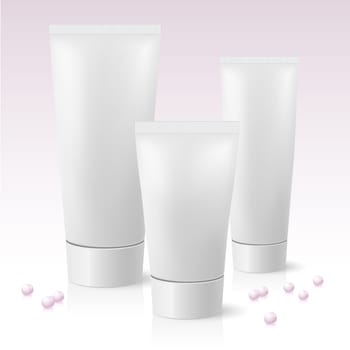 Three cosmetic tube. Illustration on pink background