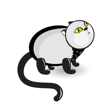 Cartoon gray cat with sad eyes. Illustration on white background