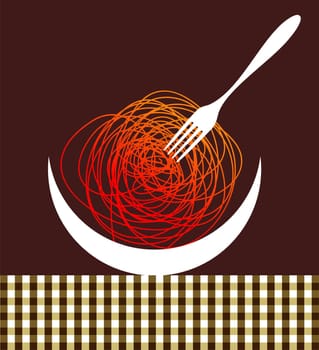 Noodles silhouettes composition on the table over brown background. Vector available.