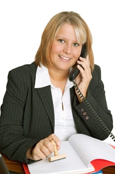 Young businesswoman on white background