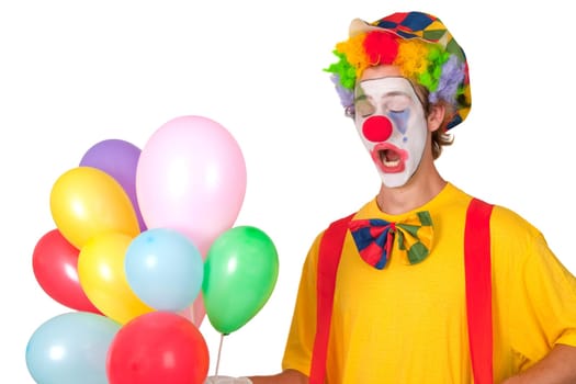 Colorful clown with balloons isolated on white background