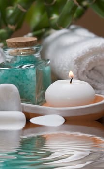 Still life about SPA with hygiene and decorative items.