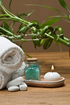 Still life about SPA with hygiene and decorative items.