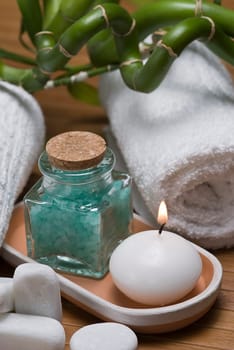 Still life about SPA with hygiene and decorative items.