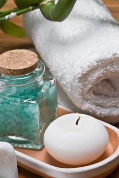 Still life about SPA with hygiene and decorative items.