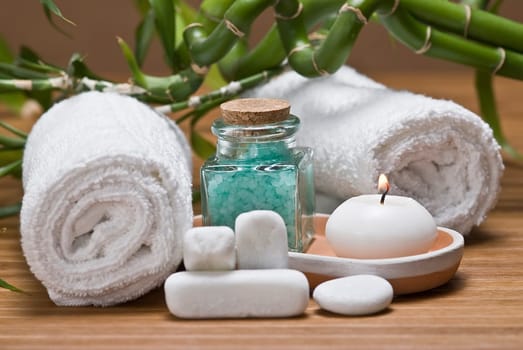 Still life about SPA with hygiene and decorative items.