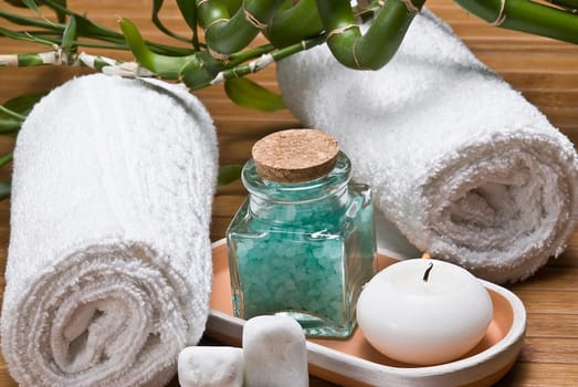 Still life about SPA with hygiene and decorative items.