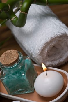Still life about SPA with hygiene and decorative items.