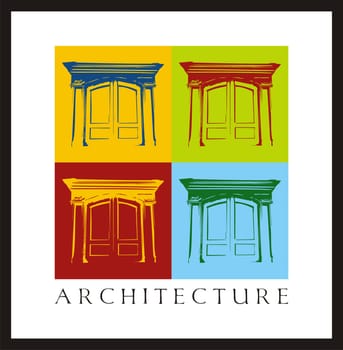 Colorful illustration of four gates in high contrast