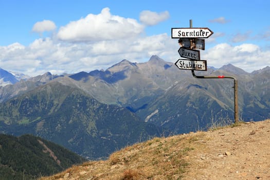 Alps - Old signs on the South Tyrolean Penserjoch