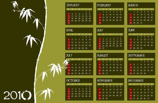 Calendar showing all months of 2010. Zen background. Vector available