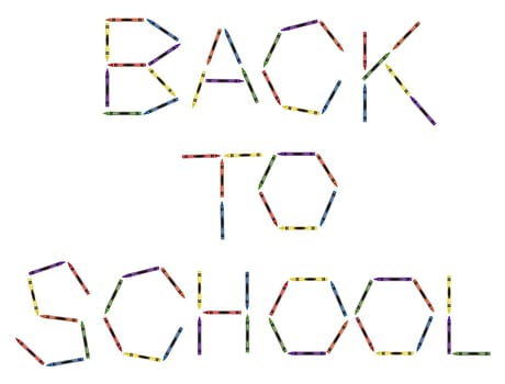 Colored crayons and the words back to school. Isolated on white background