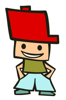 Friendly boy with his hands in his pockets and a big funny red hat. Suitable for comic or cartoon character. Vector available