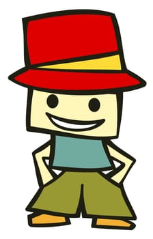 Friendly boy with his hands in his pockets and a funny red hat. Suitable for comics or cartoon character. Vector available
