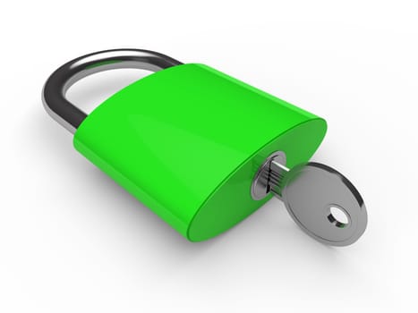 3d padlock green key safety lock lie