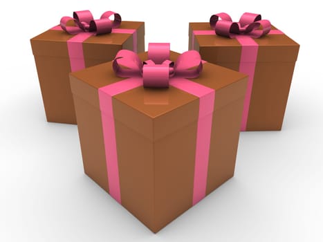 3d gift box celebration brown pink christmas