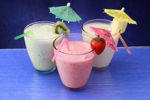 different smoothie with fruits