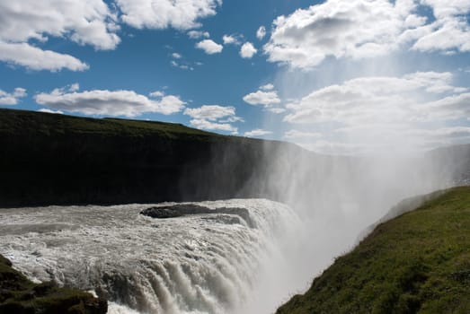 view of the valley of the Gullfoss waterfall in Iceland