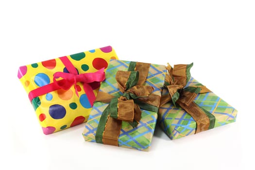 Various gifts against white background