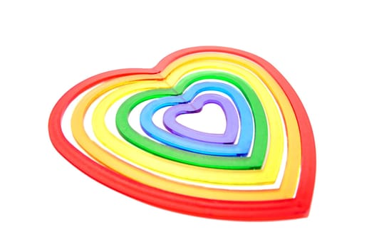 six heart shaped plastic pieces one inside the other on a white background