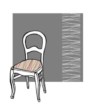 Upholstered chair with white lines pattern in the background