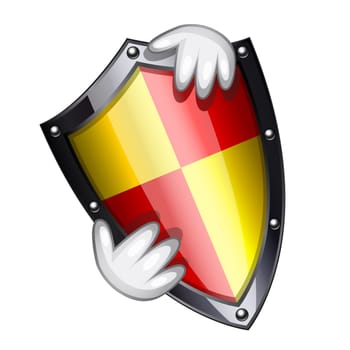 Security concept with hand holding a shield