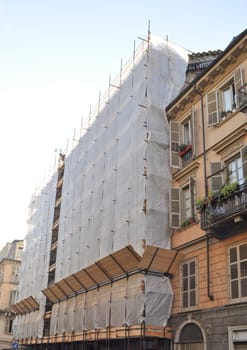 Temporary scaffold for construction works at building site
