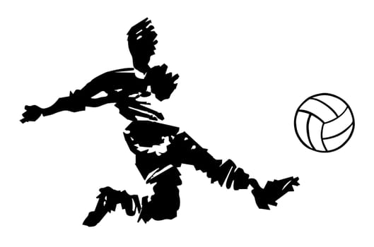 shooting soccer player hand drawn silhouette over white.