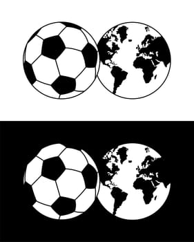 Globe soccer ball composition in black and white