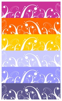 Background with waves, curls and bubbles pattern  element for design.  Wide colorful strip background. Vector available