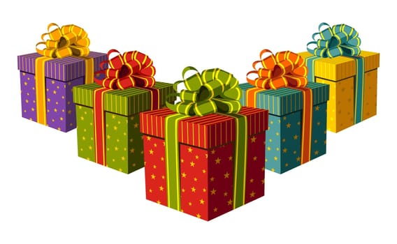 Gift boxes with important ribbons. White background. Vector available