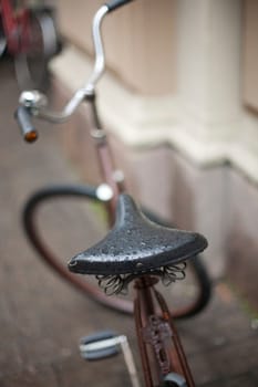 Bike in the city on a rainy day, Helsinki, Finland