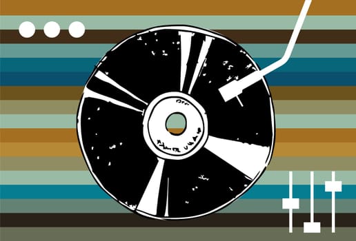 Vinyl on a background of colored lines. Retro style. Vector available
