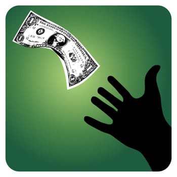 One-dollar bill flying away from a hand.