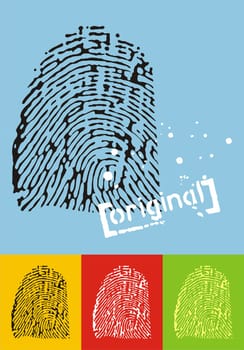 Vectorial illustration of a fingerprint. Pattern in diferent colors below