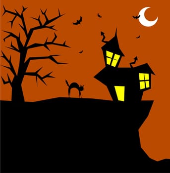 Halloween cat bristling on a scary background. Vector available