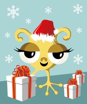 Christmas Funny Santa Character on a Snowballs Background
