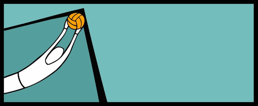 soccer player goalkeeper catching a ball shot in the angle of arc over turquoise background.